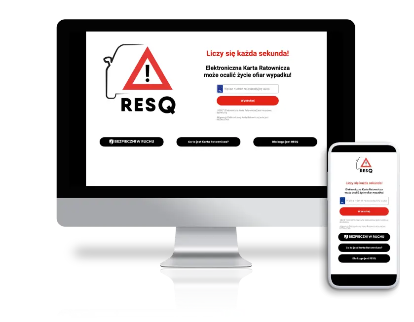 The ResQ website displayed on a monitor and a smartphone