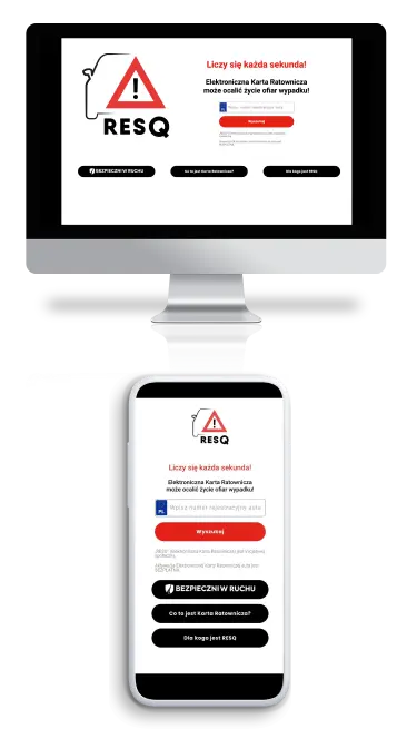The ResQ website displayed on a monitor and a smartphone