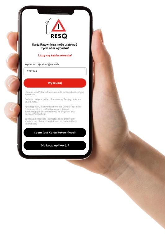 The ResQ website displayed on a smartphone