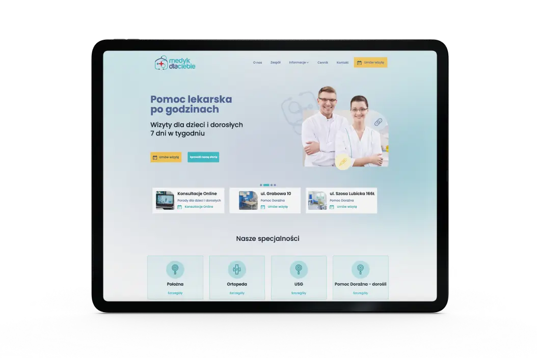 The 'Medyk dla ciebie' website displayed on a tablet