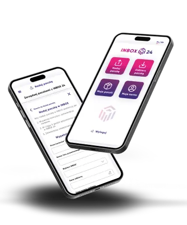 Two different pages from the Inbox24 portal displayed on smartphones