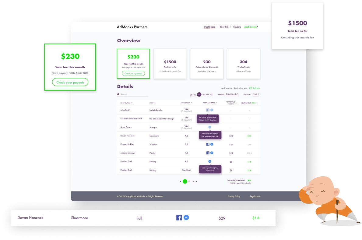 AdMonks Partners portal dashboard