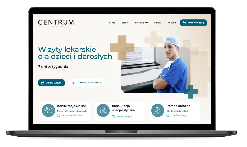 The Centrum website displayed on a laptop